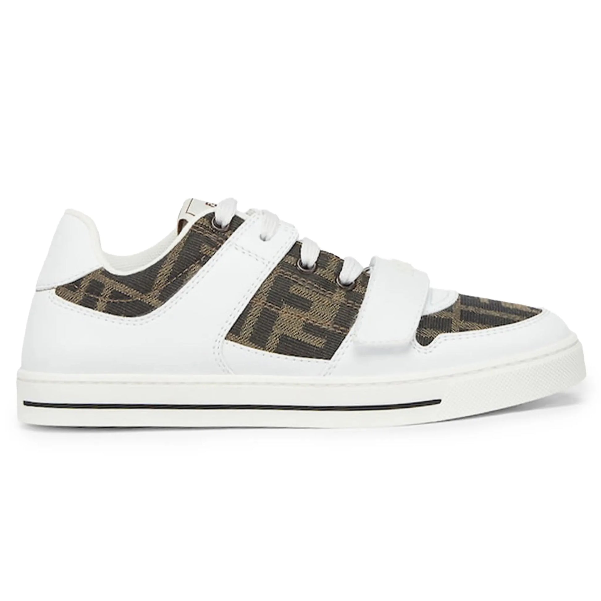 Fendi Kids Leather Jacquard Logo White Trainers