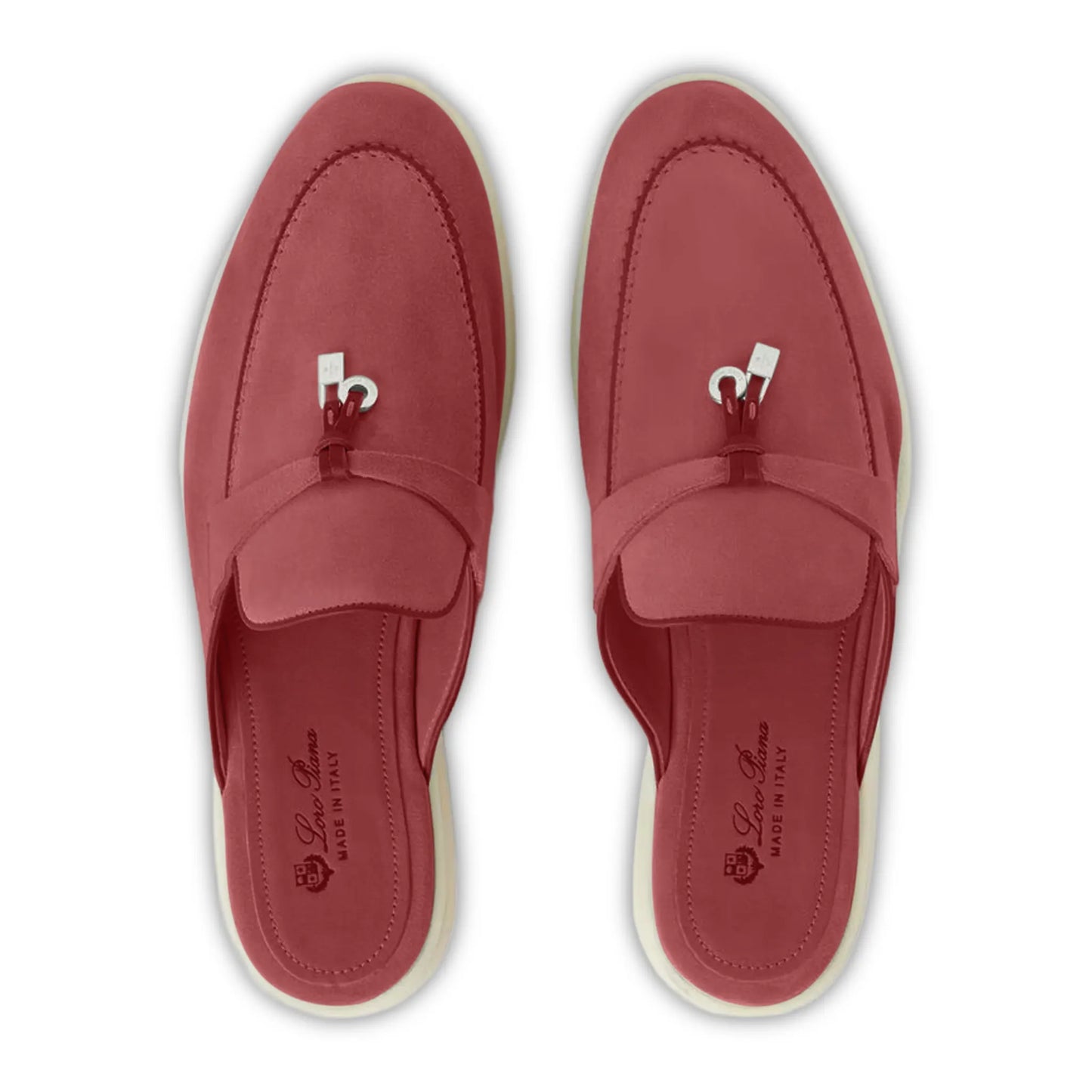 Loro Piana Babouche Summer Charms Walk Suede Red Orchid Loafers
