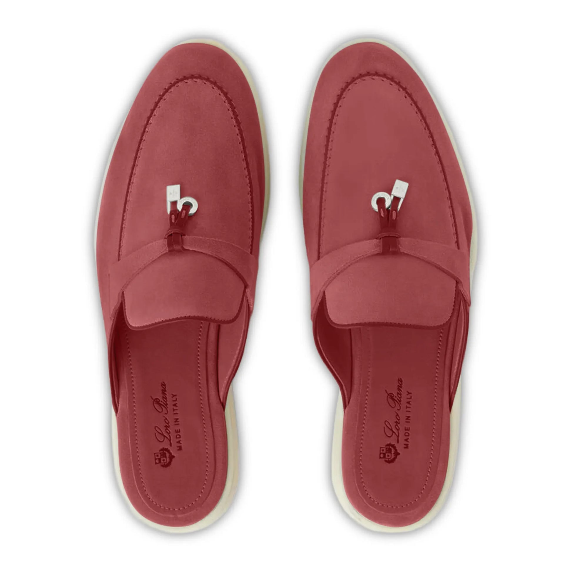 Loro Piana Babouche Summer Charms Walk Suede Red Orchid Loafers