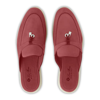 Loro Piana Babouche Summer Charms Walk Suede Red Orchid Loafers