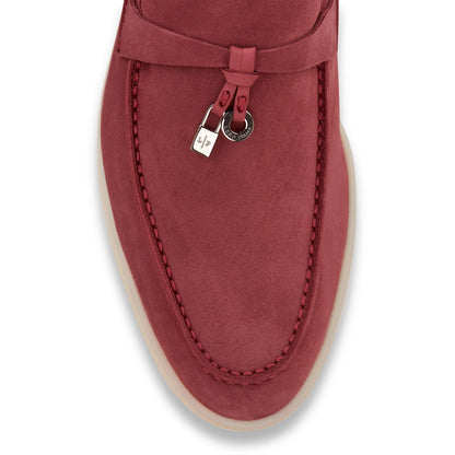 Loro Piana Summer Charms Suede Red Orchid Loafers