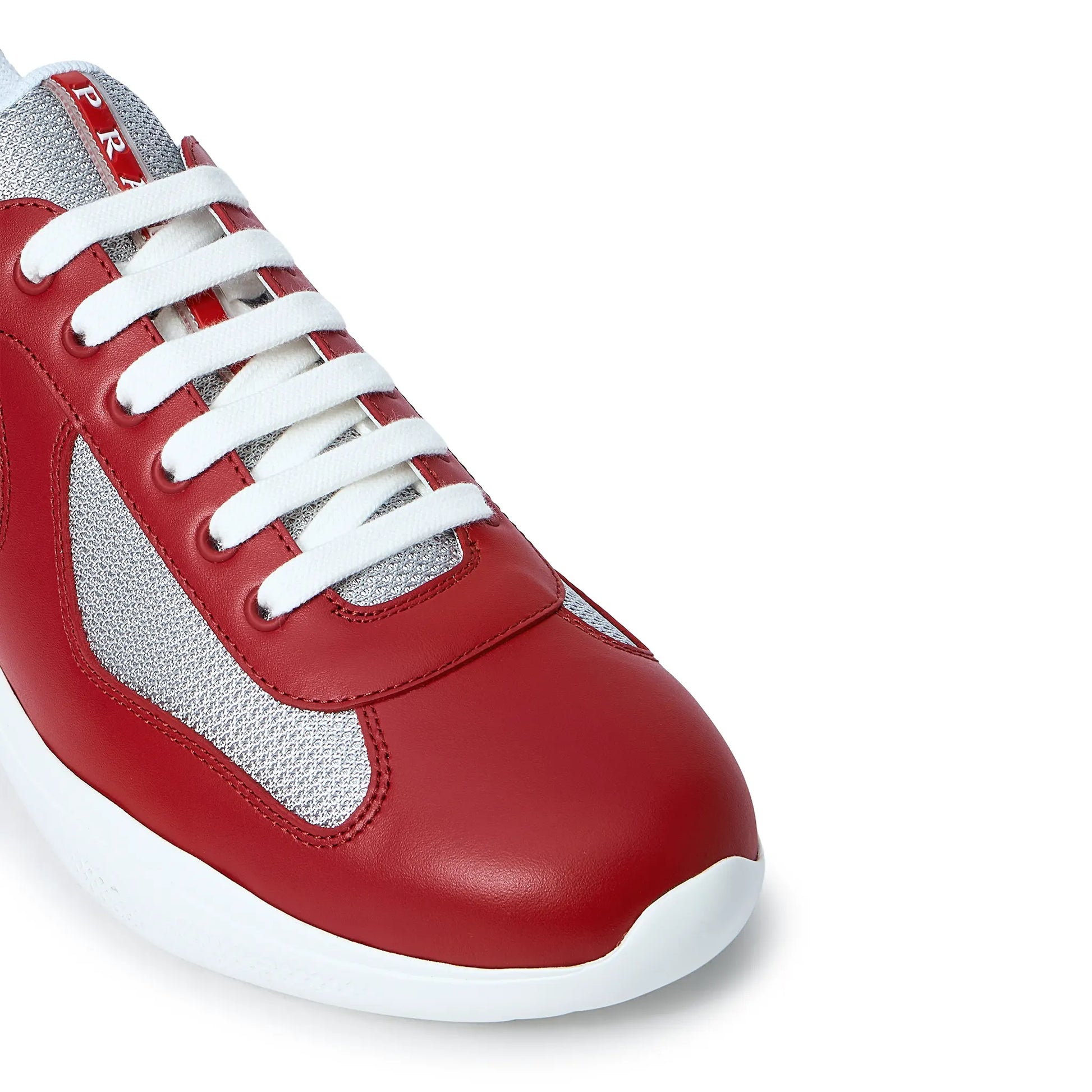 Prada Americas Cup Soft Rubber And Bike Fabric Red Silver Sneaker